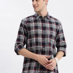 SHOWOFF Standard Slim Fit Tartan Checks Opaque Checked Cotton Casual Shirt-image-91