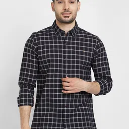 SPYKAR Classic Fit Windowpane Checked Cotton Casual Shirt-image-50