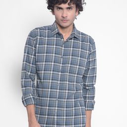 Crimsoune Club Spread Collar Slim Fit Tartan Checks Cotton Casual Shirt-image-16