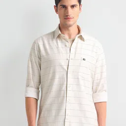 Arrow Sport Slim Fit Horizontal Stripes Opaque Twill Weave Cotton Casual Shirt-image-18