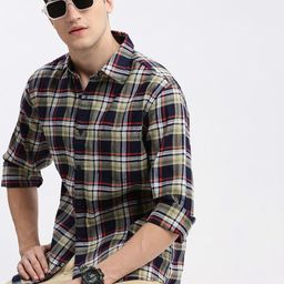 SHOWOFF Standard Slim Fit Tartan Checks Opaque Checked Cotton Casual Shirt-image-87