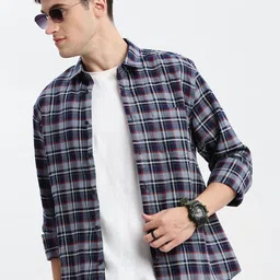 SHOWOFF Tartan Checked Standard Slim Fit Cotton Opaque Casual Shirt-image-93