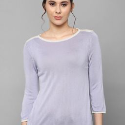 Allen Solly Woman Women Purple Solid Boat Neck T-shirt-image-48