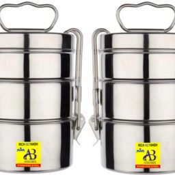 Stainless Steel Food grade 3 Compartment Tiffin Box pack of 2 3 Containers Lunch Box-image-90