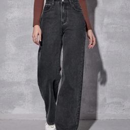 Women Flared High Rise Dark Grey Jeans-image-126