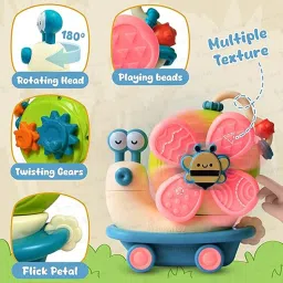 zorow 5 Modes of Play Yellow Snail Spinner Toy- Convertible Friction Powered Baby Toy Rattle image 3