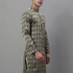 Anouk Black Mandarin Collar Woven Design Silk Cotton Kurta-image-22