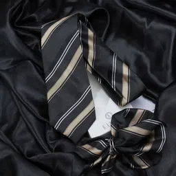 KOVOVE Men Black & Beige Pack of 2 Striped Tie & Pocket Square Set-53