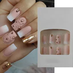 24 PCs Reusable Long Square Shape 3D Flower Press-on Fake Nails DIY Manicure Kit-image-33