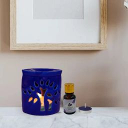 home delight TreeCut Shape Ceramic Blue Diffuser With 10ml Lavender Fragrance Diffuser Set, Aroma Oil image 5