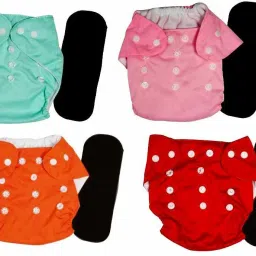 Reusable Cloth Diaper, Washable Adjustable Infants Nappy with Insert- (0-24 Months, Pad Included) - Pack/Combo of (4 Cloth Diaper+4 Black Insert 4 Layer)-8
