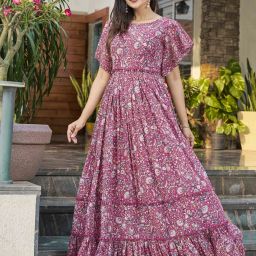 Floral Print Georgette Stitched Flared/A-line Gown-image-21