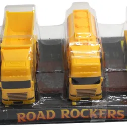 Set of 6 pull back construction trucks with bike and bus-6