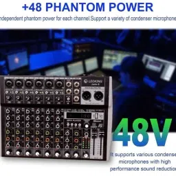 adiohub 8 Channel Professional Mixer Console 6 XLR + 2 Mono,2 XLR Output,2 Aux Input Powered Sound Mixer image 5