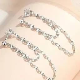 Seaa's silver tone double chain needle earrings Amber, Kyanite Sterling Silver Magnetic Earring-image-24