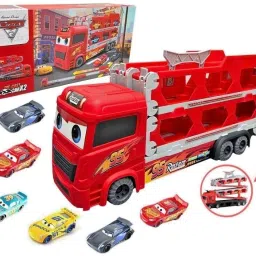 McQueen Cars Launching Truck Transporter Long Racing Track Express Ship-image-12