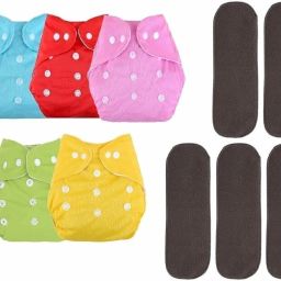 Adjustable Quick Dry Washable Reusable Cloth Diaper Nappy With Premium Quality, Soft, Washable, Reusable, Wet Free Baby Bamboo Charcoal Inserts for Toddlers/Babies/New Borns (0-36 Months) - (5 + 5 Combo - 10 Pieces)-9