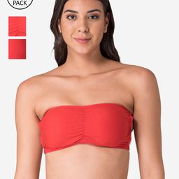 KOMLI Pack of 3 Red Solid Bandeau Bra-image-16