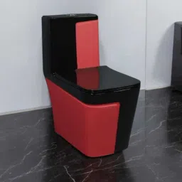 lurexa Dimond Quality LT020 Super Black Commode With Matt Red Finish And Round Flush Button Western Commode image 2
