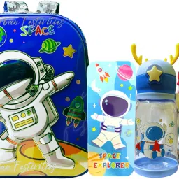 Space Stationery Bag for Nursery/LKG/UKG Prep with Bottle Pencil Box Pencil Set Waterproof School Bag-image-25