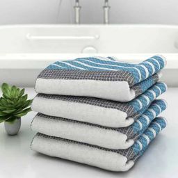 Blue Diamond Flower 210 GSM 100% Cotton Bath Towel (Set of 4) by Athom Living-picture-23