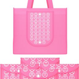 Pack of 5 Smile Print Foldable Grocery/Shopping Bags For Women | Pink Pack of 5 Grocery Bags-image-38