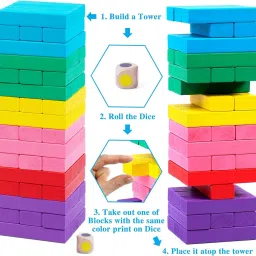 wudly Wooden Colorful Stacking Tower Game with Dice Learning Toy for Kids & Family Fun image 2