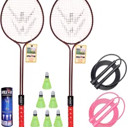 Double Shaft set of 2 Racket And 6 Nylon Shuttle And 2 Skipping Rope Badminton Kit-image-14