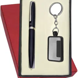 Matte Black Chrome Clip Twist Mechanism Pen with Keychain Pen Gift Set-picture-16