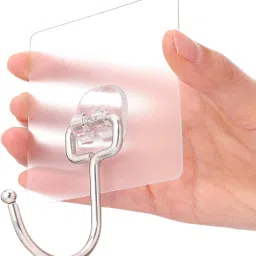 Pack of 4 Self Adhesive Hooks,Multi Purpose sticky hook/Towel Holder PinX4.31 Chrome, Clear Towel Holder-image-64