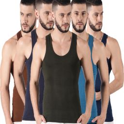 Pack of 5 Dollar Lehar Combed Cotton Men's Multicolour Vest Men Vest-image-12
