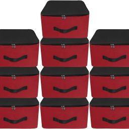 SH NASIMA 10 Pack Nylon Underbed Moisture Proof Wardrobe Organizer Storage Bag for clothes with Zipper Closure and Handle Square– (Red & Black, 38.1x25.4x35.5 cm) Poly-canvas Laundry Bag-25