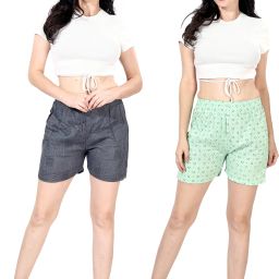 Pack of 2 Self Design Women Grey, Light Green Regular Shorts-image-28