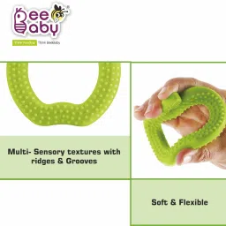 beebaby Apple Shape Soft Silicone Teether for Baby with Carry Case, BPA Free, 3M+, Green Teether image 3