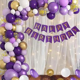 Purple white Net Curtain Birthday Decoration kit-image-18