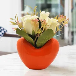 Orange Fabric Artificial Flower Bunch with Ceramic Pot by Art Street-picture-11