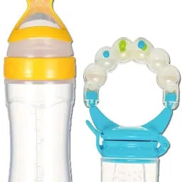 90ml Newborn Baby Feeding Bottle Silicone Squeeze Feeding Spoon & Rattle Nibbler Feeder-12