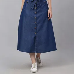 codaisy Women Solid A-line Blue Skirt-picture-44