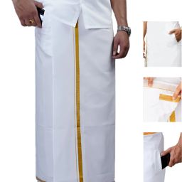 PK Fashion PK Fashion All Size Adjustable Premium Velcro Pocket White Dhoti wit Solid Men Dhoti-image-15