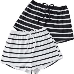 Pack of 2 Striped Women Black Regular Shorts-11