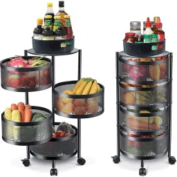 4 Kitchen Trolley Storage Rack Round Design Fruits and Vegetable Cutlery stand Steel Kitchen Trolley-image-30
