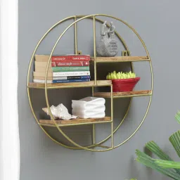 woodenmood Mango Wood And Metal Circular Book Shelf In Natural Finish-picture-25