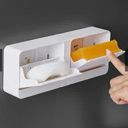 No-Drilling Wall Mounted Soap Box with Double Soap Holder & Drain Tray Plastic Wall Shelf-image-28