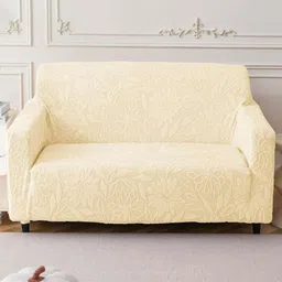 HOUSE OF QUIRK Cream-coloured Self Design Jacquard Soft Touching 4 Seater Sofa Cover-16