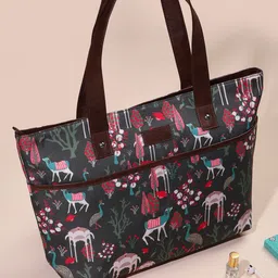 Happening Hippo Vegan Leather Floral Printed Oversized Structured Shoulder Bag-13