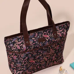 Happening Hippo Vegan Leather Floral Printed Oversized Structured Shoulder Bag-12