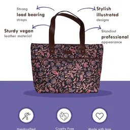 Happening Hippo Vegan Leather Floral Printed Oversized Structured Shoulder Bag image 5
