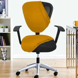 hotkei Mustard Polycotton Solid 18 x 18 Inches Elastic Stretchable Office Chair Covers (2 Pcs - Seat and Back)-picture-40