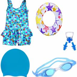 SWIMMING KIT FOR GIRLS (2-3 Years) MULTICOLOUR PRINTED STRETCHABLE FABRIC (Colour and print as per availability) Printed Girls Swim-dress Multicolor Swimsuit Swimming Kit-image-85