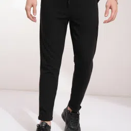 Popcorn Structured Men Solid Black Track Pants-image-99